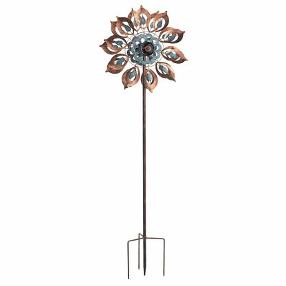 Antique Blue and Copper Lily Flower Solar Wind Spinner | Plow & Hearth