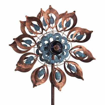 Antique Blue and Copper Lily Flower Solar Wind Spinner | Plow & Hearth