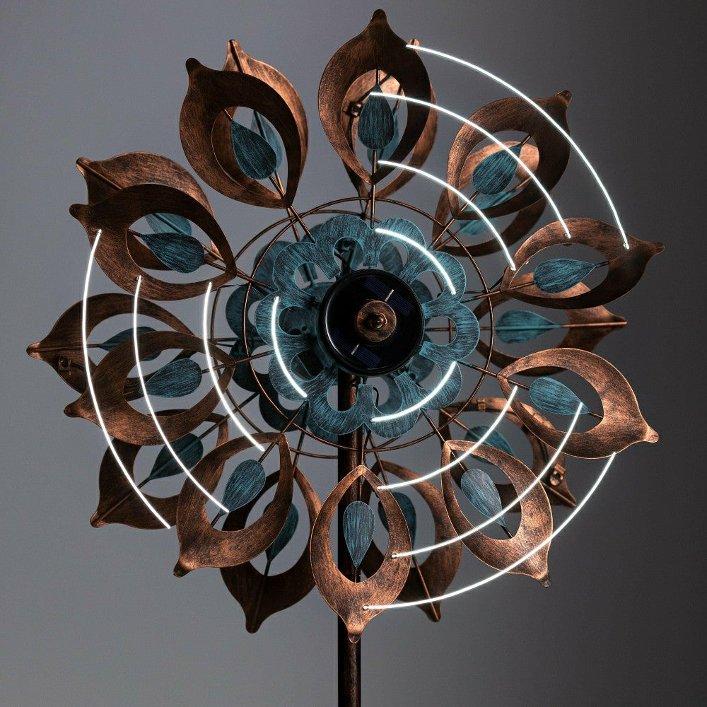 Antique Blue and Copper Lily Flower Solar Wind Spinner | Plow & Hearth