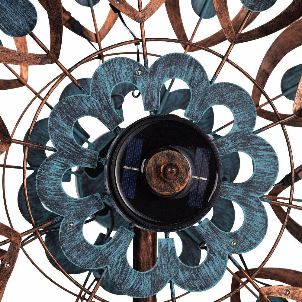 Antique Blue and Copper Lily Flower Solar Wind Spinner | Plow & Hearth