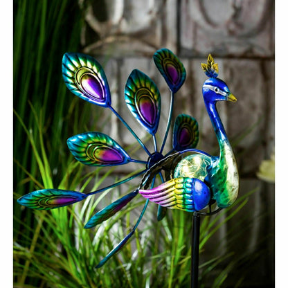 Tropical Oasis Wind Spinner, Solar Staked Peacock Staked Wind Spinner, | Plow & Hearth