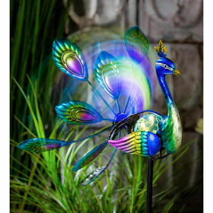Tropical Oasis Wind Spinner, Solar Staked Peacock Staked Wind Spinner, | Plow & Hearth