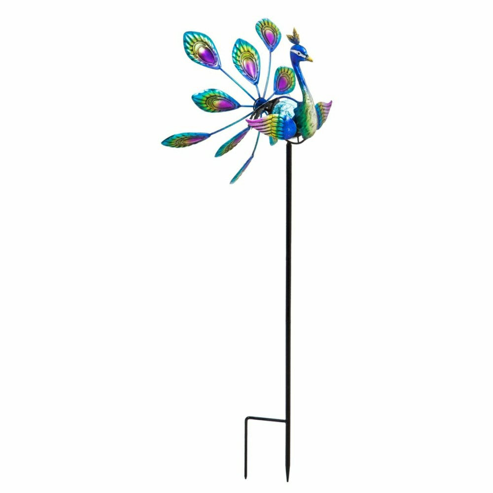 Tropical Oasis Wind Spinner, Solar Staked Peacock Staked Wind Spinner, | Plow & Hearth