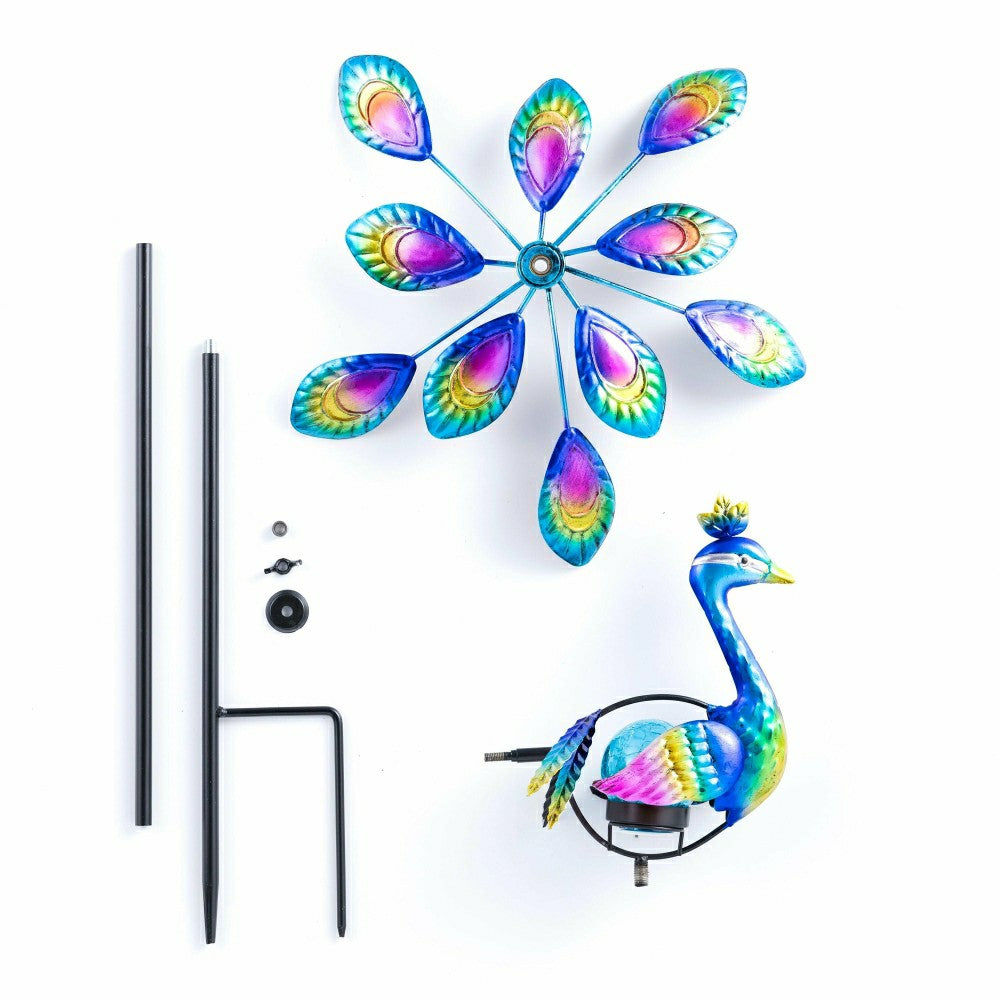 Tropical Oasis Wind Spinner, Solar Staked Peacock Staked Wind Spinner, | Plow & Hearth