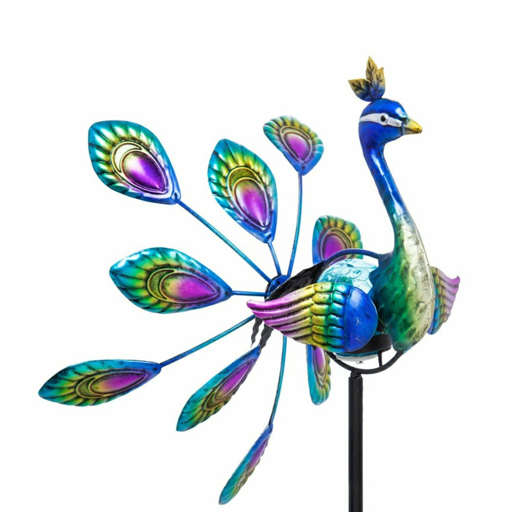 Tropical Oasis Wind Spinner, Solar Staked Peacock Staked Wind Spinner, | Plow & Hearth
