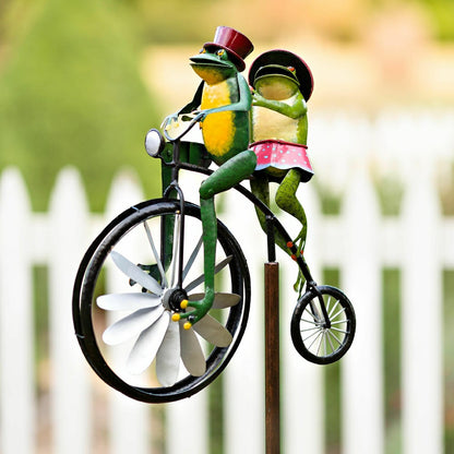 Handmade Bicycling Frogs Metal Wind Spinner | Plow & Hearth