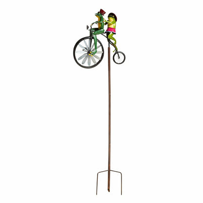 Handmade Bicycling Frogs Metal Wind Spinner | Plow & Hearth