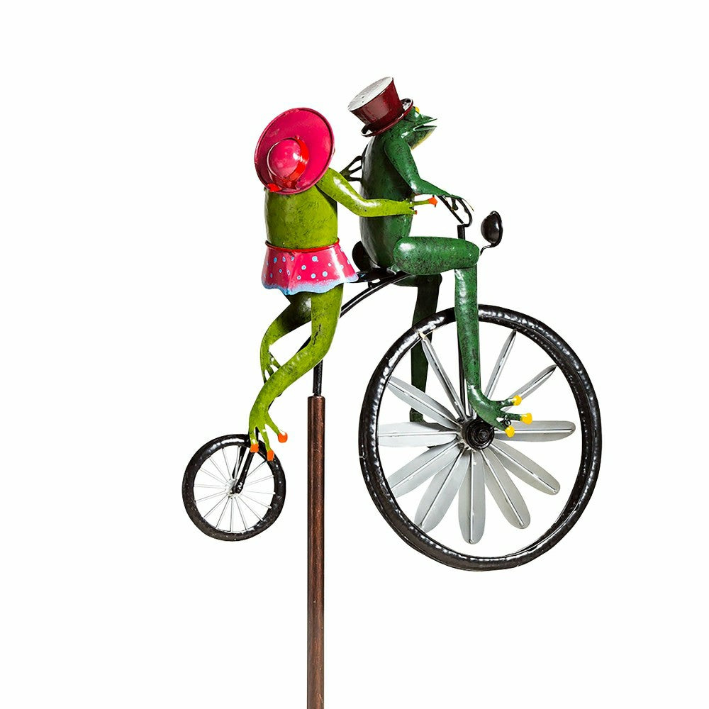 Handmade Bicycling Frogs Metal Wind Spinner | Plow & Hearth