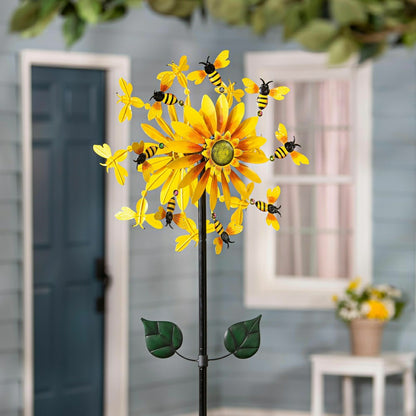 Sunflower & Bees Metal Wind Spinner, 75"H | Plow & Hearth