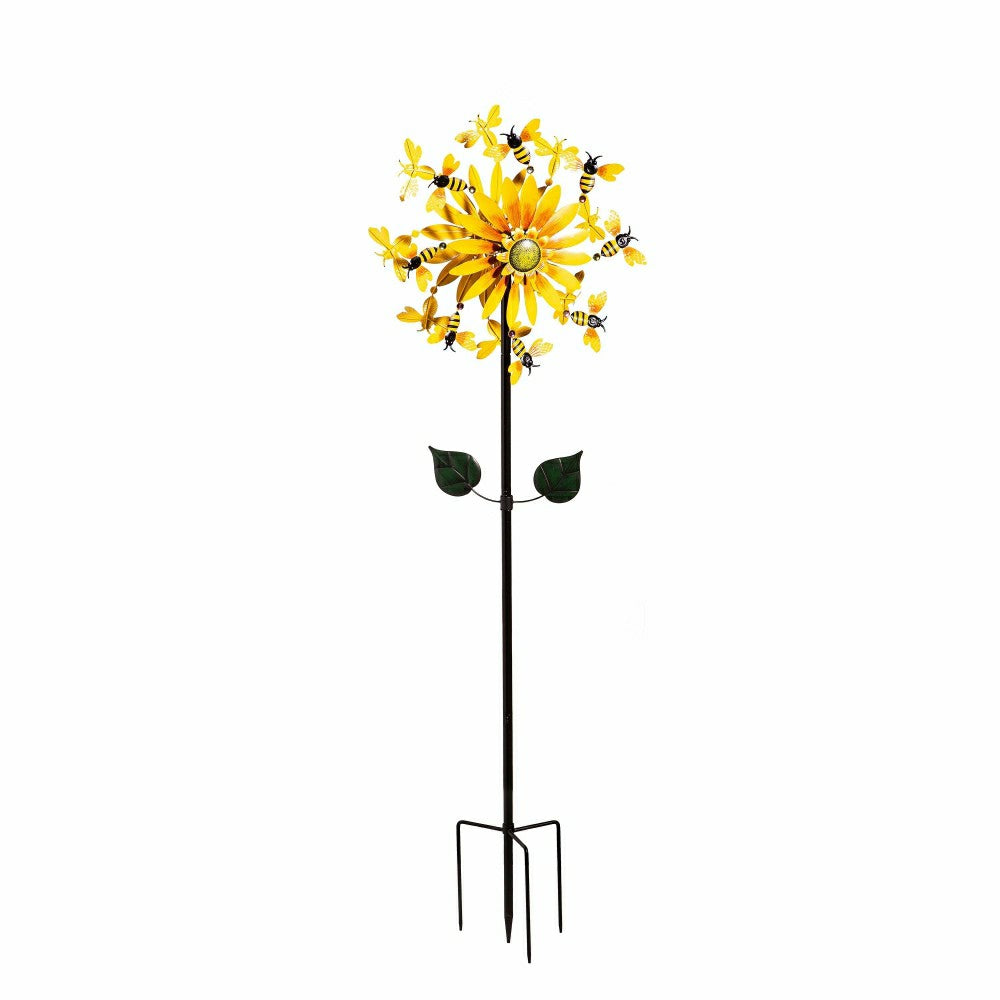 Sunflower & Bees Metal Wind Spinner, 75"H | Plow & Hearth
