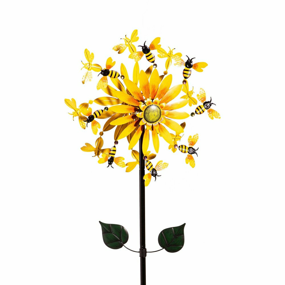 Sunflower & Bees Metal Wind Spinner, 75"H | Plow & Hearth