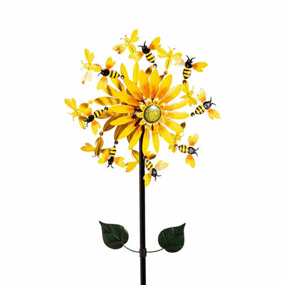 Sunflower & Bees Metal Wind Spinner, 75"H | Plow & Hearth