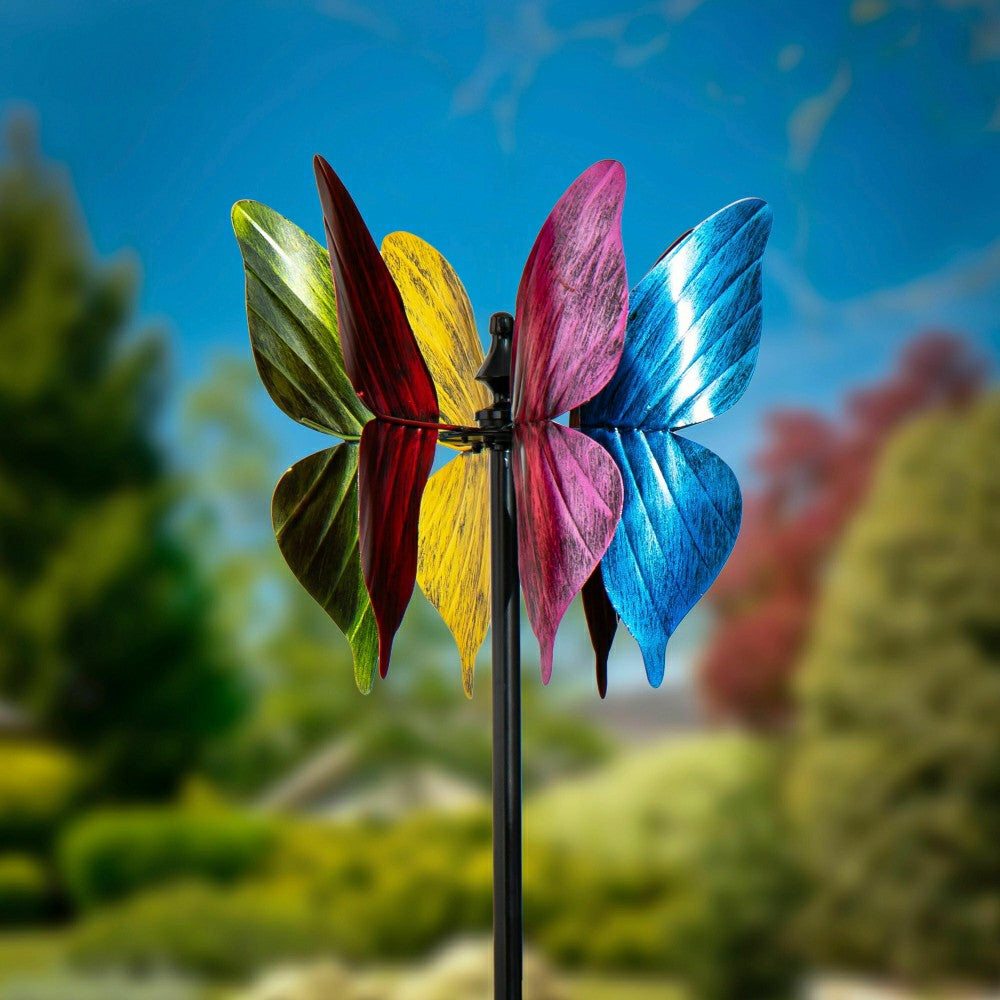 Colorful Butterfly Metal Wind Spinner, 65" H | Plow & Hearth