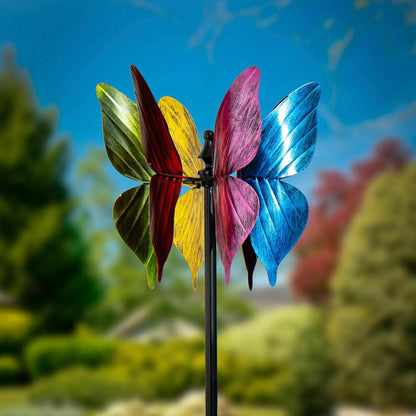 Colorful Butterfly Metal Wind Spinner, 65" H | Plow & Hearth