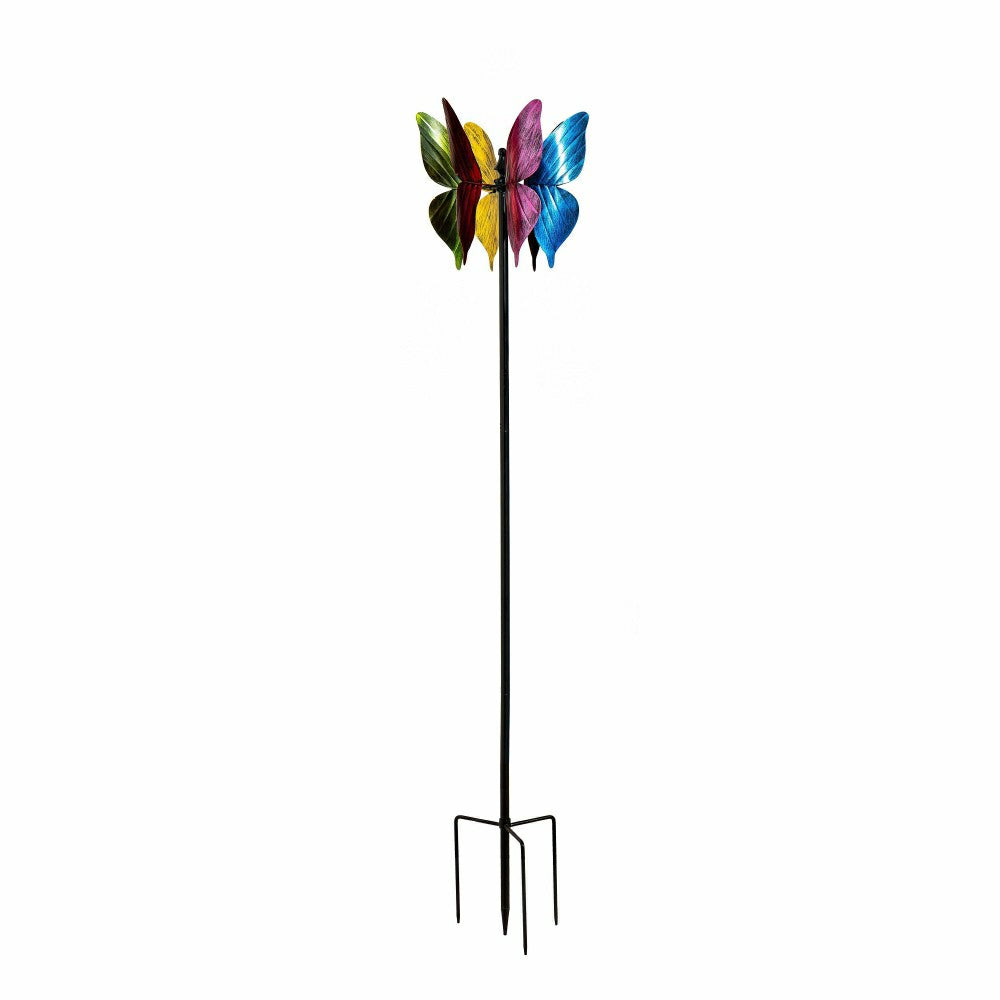 Colorful Butterfly Metal Wind Spinner, 65" H | Plow & Hearth