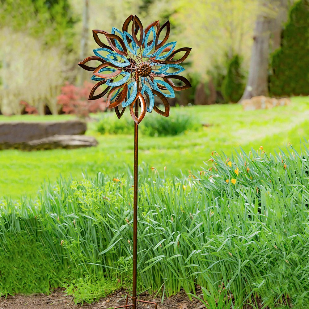 75"H Wind Spinner, Copper and Verdigris Leaves | Plow & Hearth