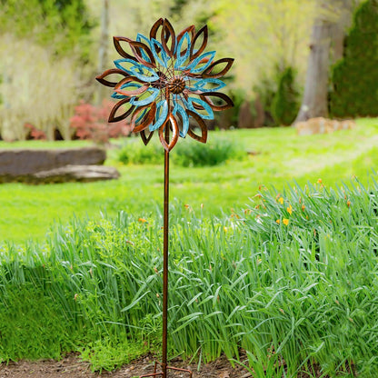 75"H Wind Spinner, Copper and Verdigris Leaves | Plow & Hearth
