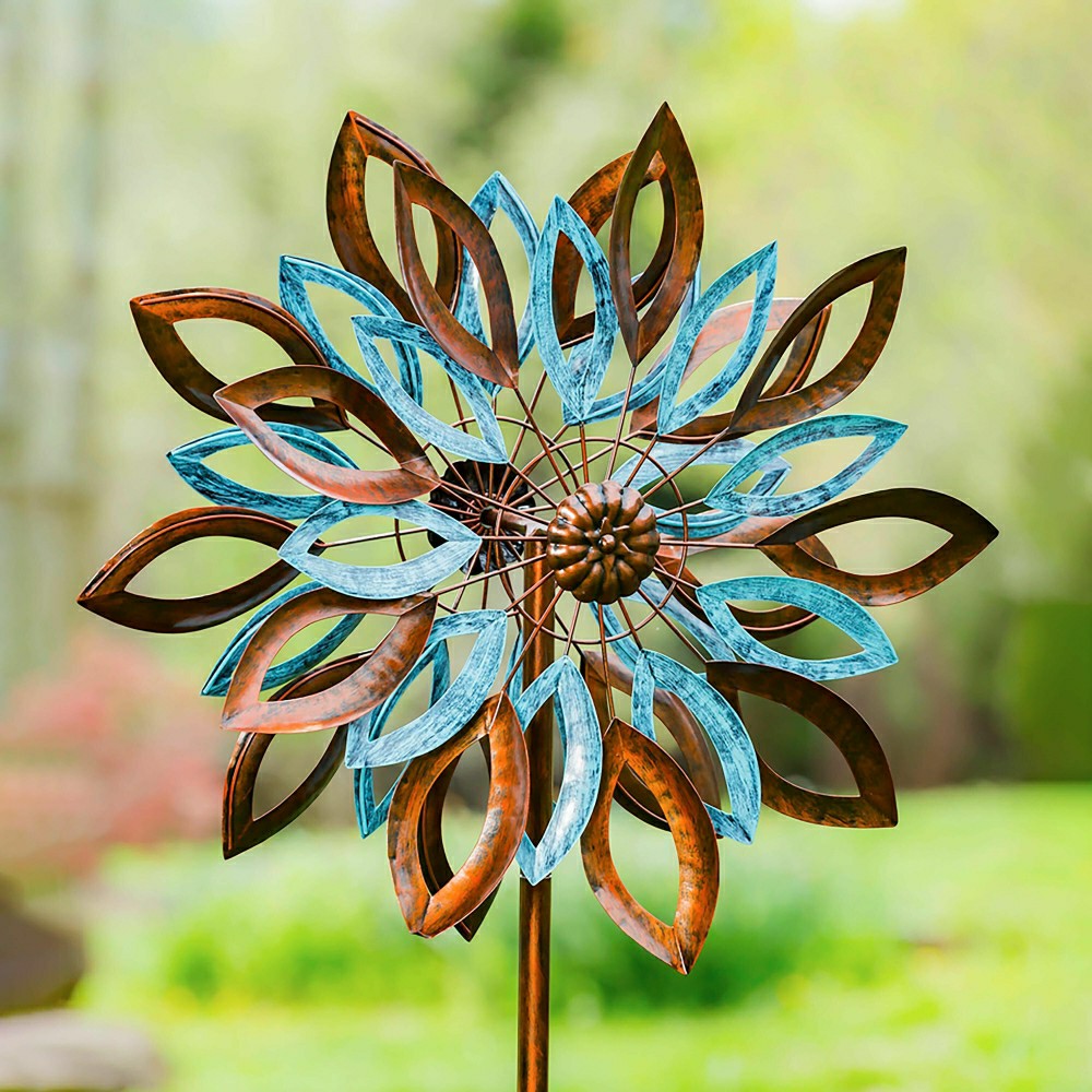 75"H Wind Spinner, Copper and Verdigris Leaves | Plow & Hearth