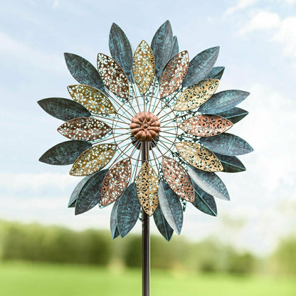 Metal Wind Spinner with Patina-Like Blue | Plow & Hearth