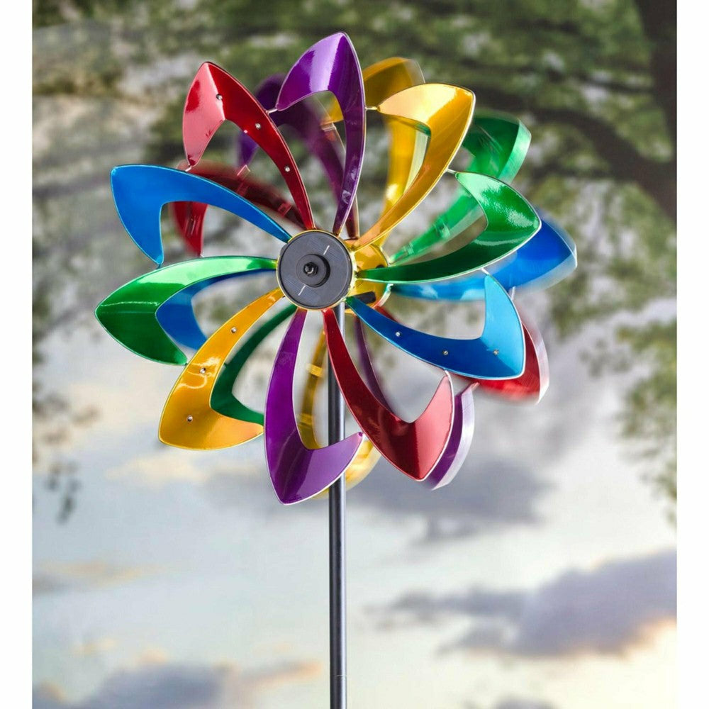75" LED Solar Flower Wind Spinner | Plow & Hearth