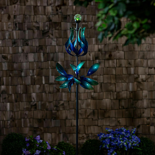 Seaside Retreat Wind Spinner, Solar Blue & Teal Floral Gradient, 82"H | Plow & Hearth
