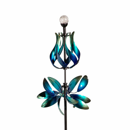 Seaside Retreat Wind Spinner, Solar Blue & Teal Floral Gradient, 82"H | Plow & Hearth
