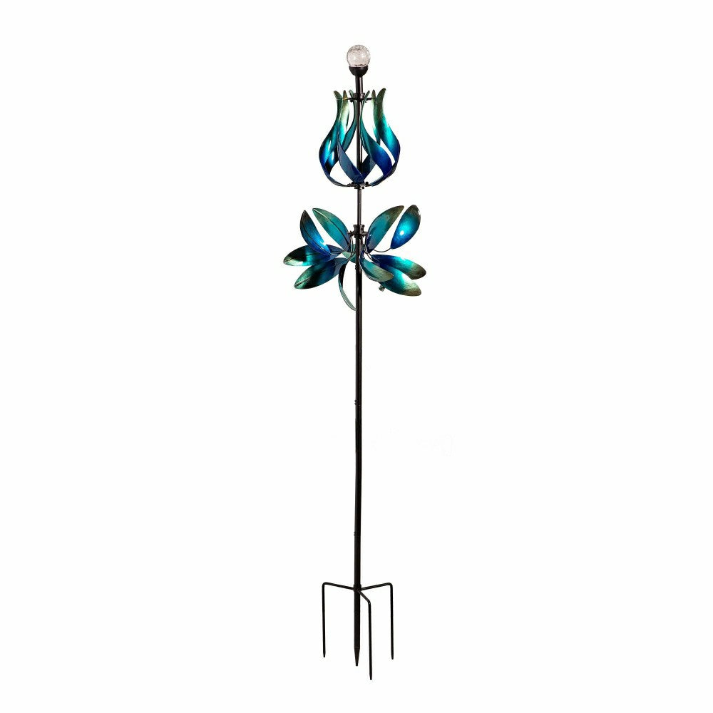 Seaside Retreat Wind Spinner, Solar Blue & Teal Floral Gradient, 82"H | Plow & Hearth
