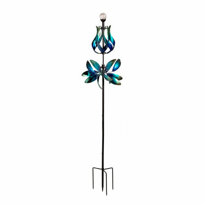 Seaside Retreat Wind Spinner, Solar Blue & Teal Floral Gradient, 82"H | Plow & Hearth