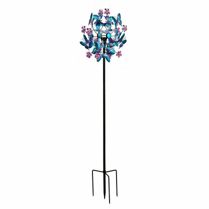 Blue Butterfly & Flowers Solar Metal Wind Spinner, 74" H | Plow & Hearth