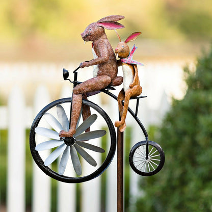 Handmade Bicycling Bunnies Metal Wind Spinner | Plow & Hearth