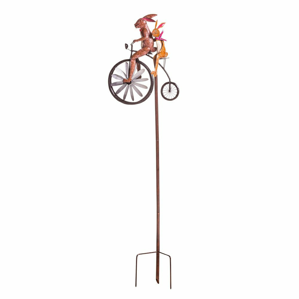 Handmade Bicycling Bunnies Metal Wind Spinner | Plow & Hearth