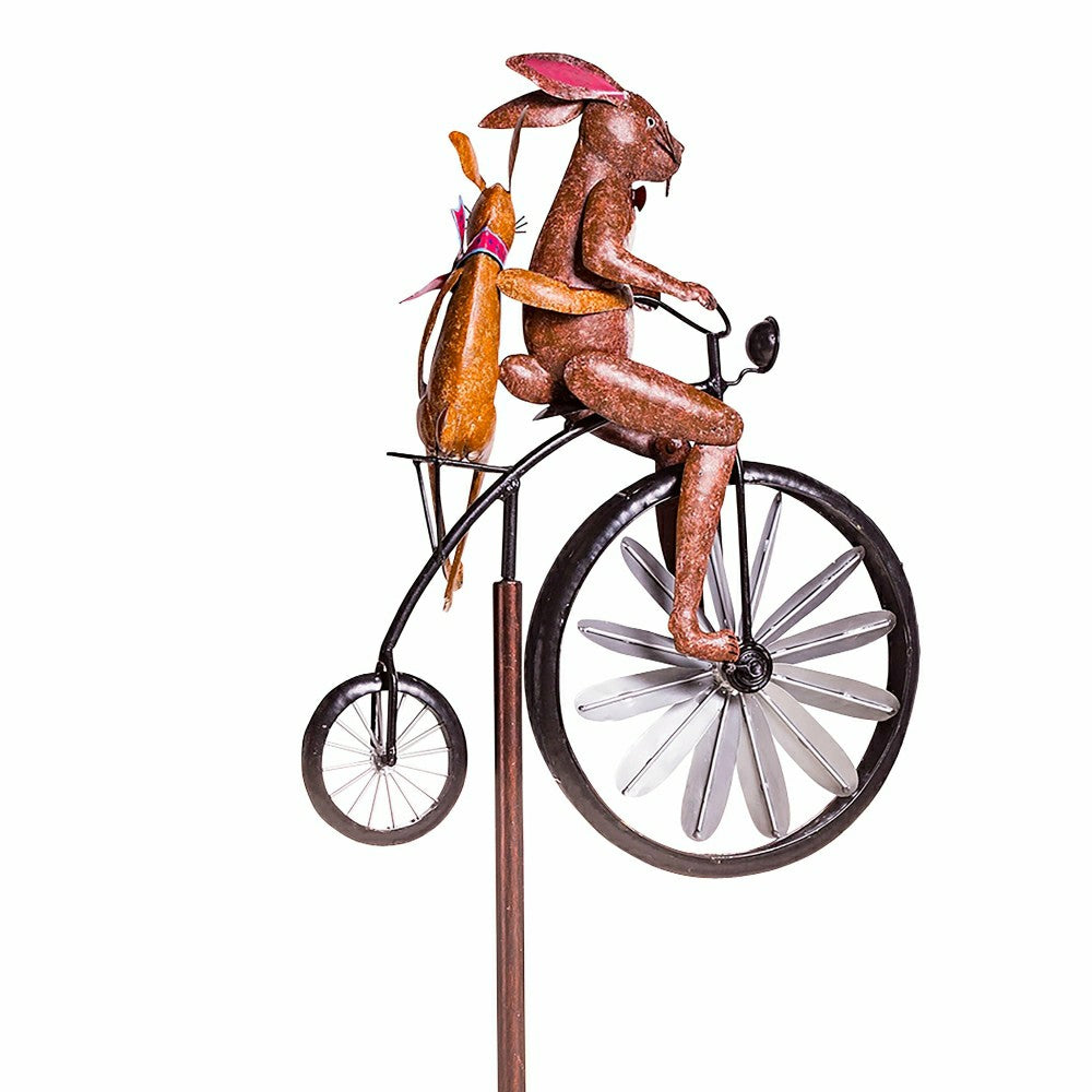 Handmade Bicycling Bunnies Metal Wind Spinner | Plow & Hearth