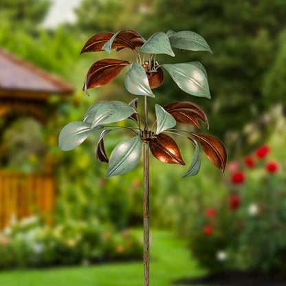 Verdigris & Copper Leaf Wind Spinner, 96" H | Plow & Hearth