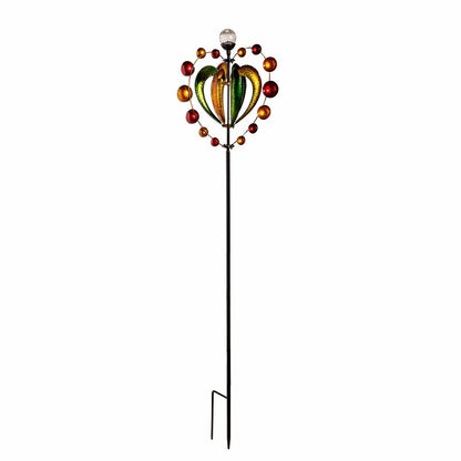 Green & Gold Heart Solar Metal Wind Spinner, 81" H | Plow & Hearth
