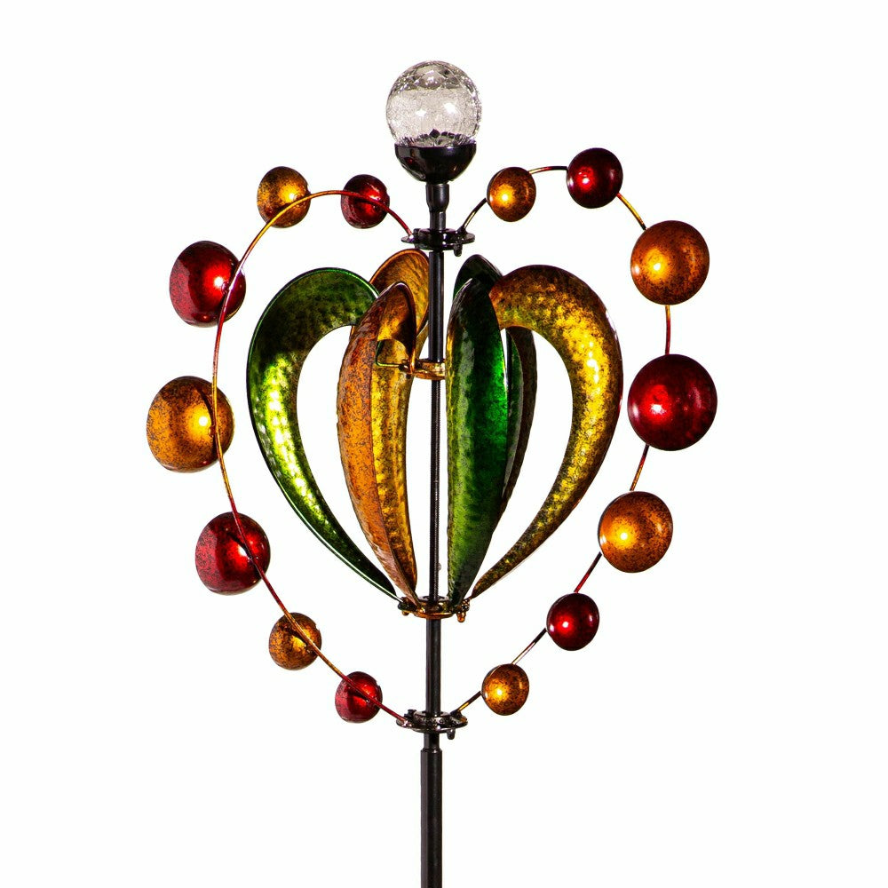 Green & Gold Heart Solar Metal Wind Spinner, 81" H | Plow & Hearth