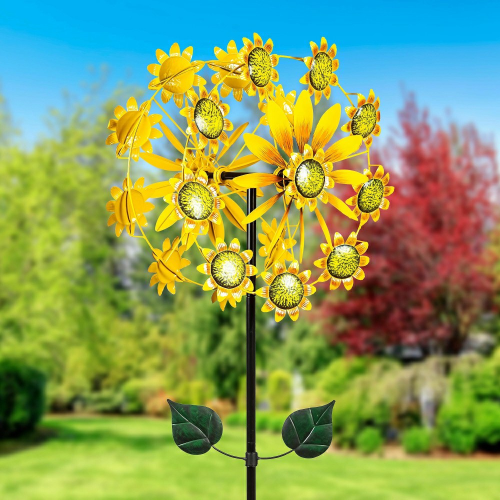 75"H Double Sunflower Wind Spinner | Plow & Hearth