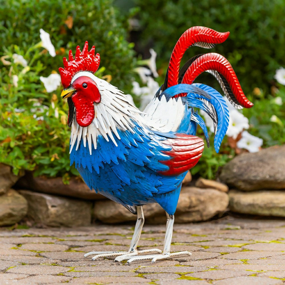 Patriotic Rooster Metal Garden Statue | Plow & Hearth
