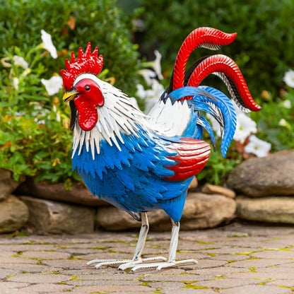 Patriotic Rooster Metal Garden Statue | Plow & Hearth