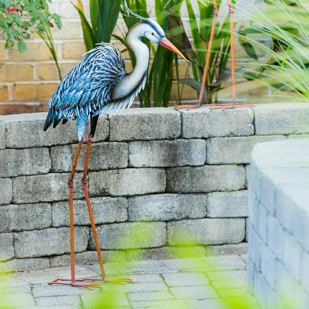 Grey Heron Metal Garden Statue, 33"H | Plow & Hearth