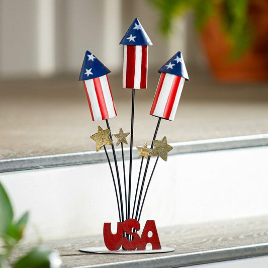 Petite Patriotic Rocket Metal Garden Statue | Plow & Hearth