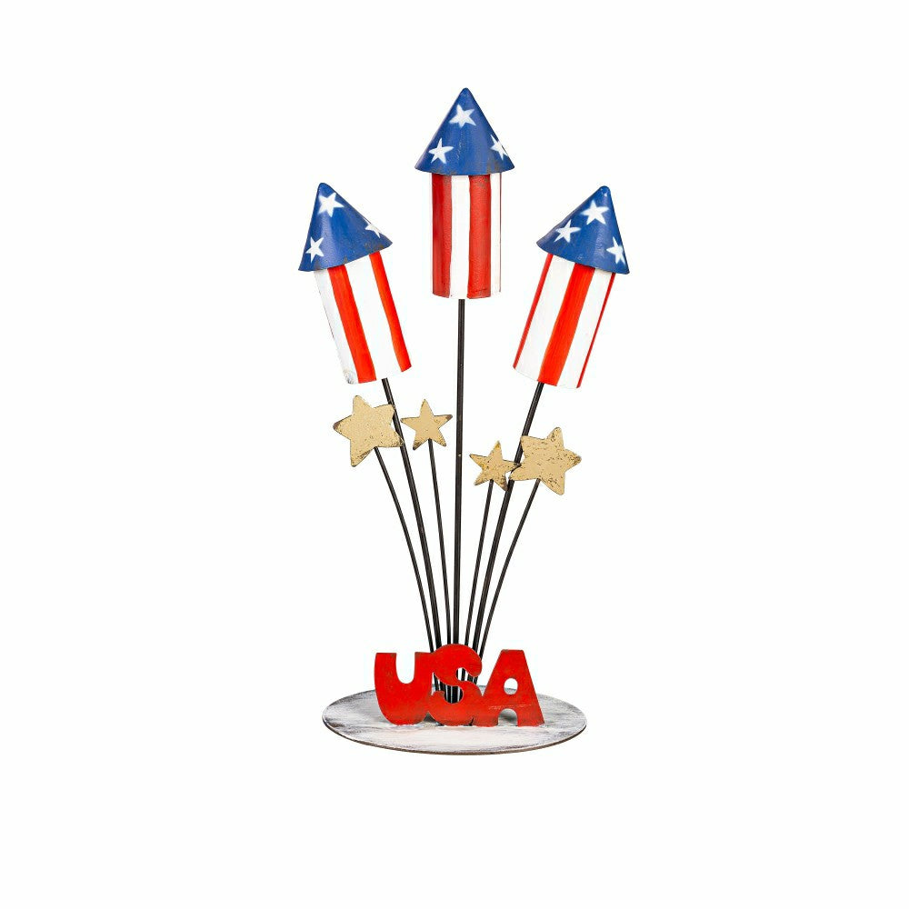 Petite Patriotic Rocket Metal Garden Statue | Plow & Hearth