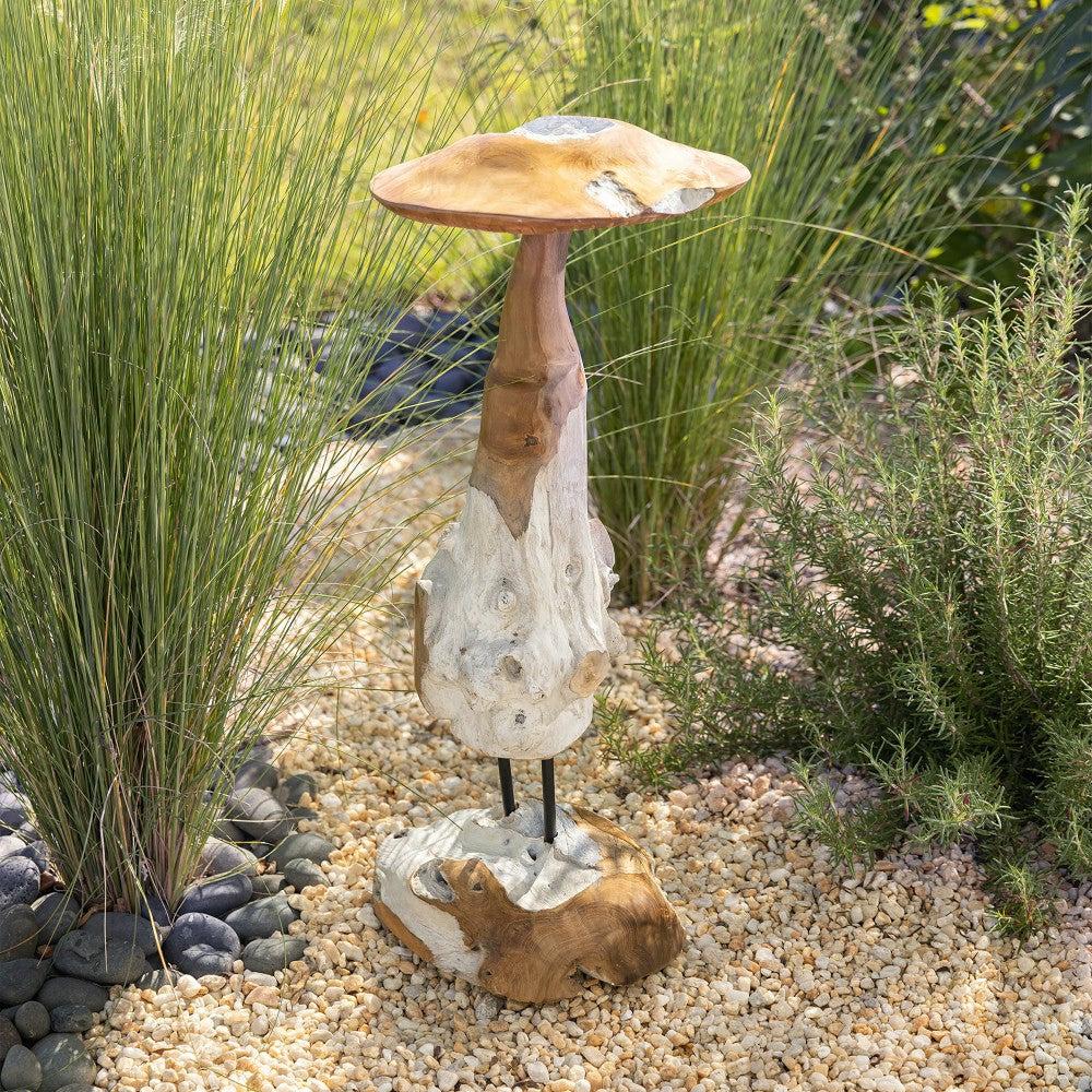 Teak Mushroom Garden Statue | Plow & Hearth