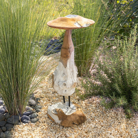 Teak Mushroom Garden Statue | Plow & Hearth