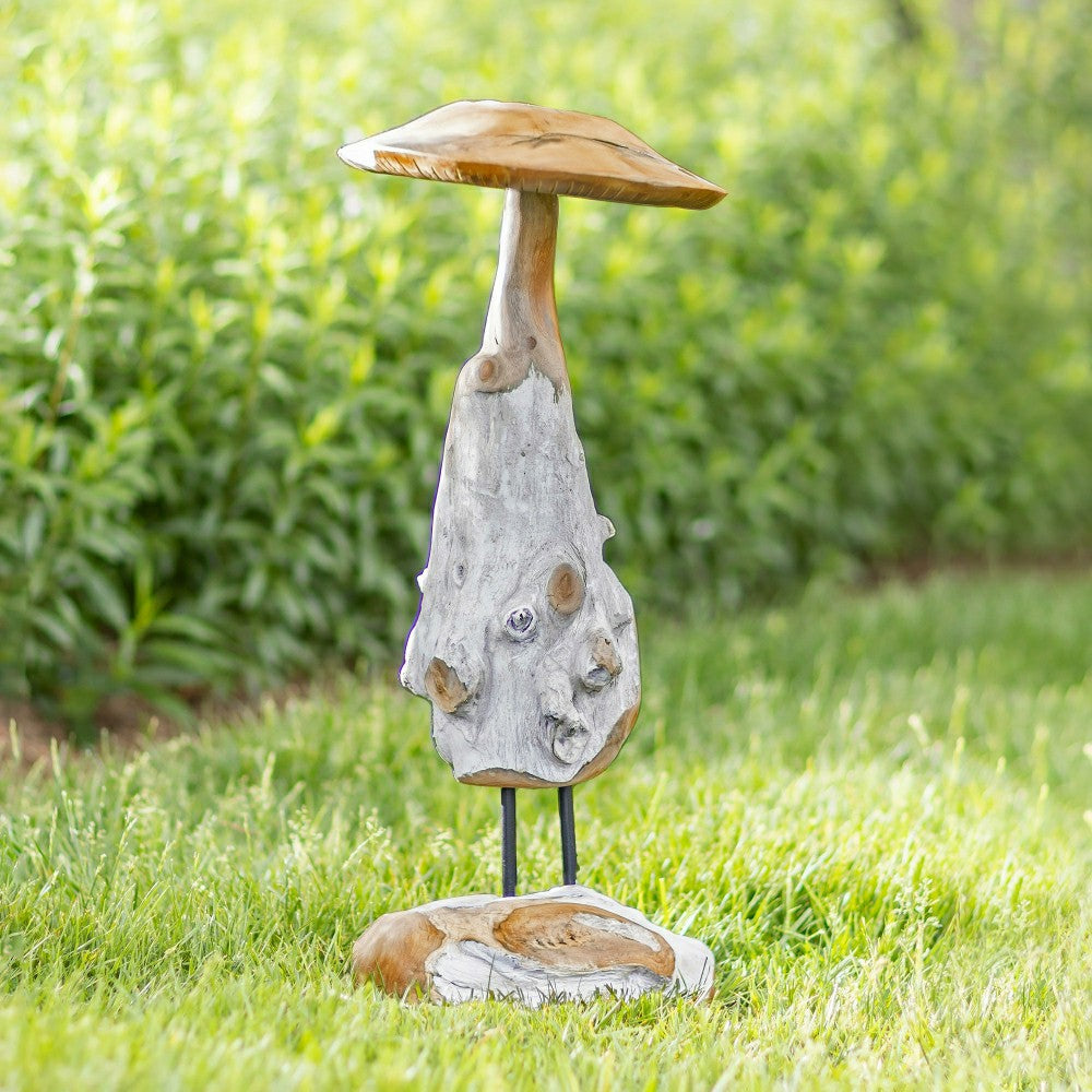 Teak Mushroom Garden Statue | Plow & Hearth