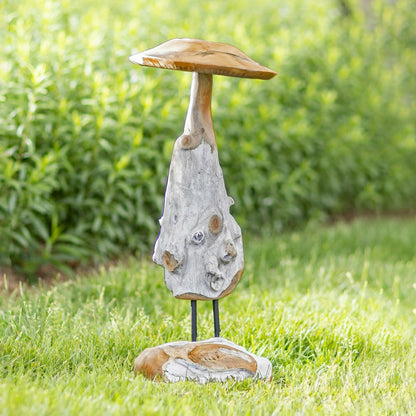 Teak Mushroom Garden Statue | Plow & Hearth
