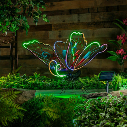 Animated Solar Butterfly Garden Statue with Neon Lights | Plow & Hearth