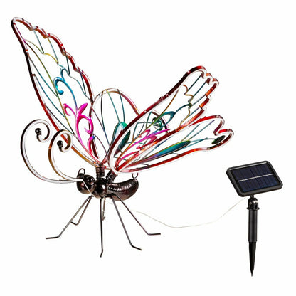 Animated Solar Butterfly Garden Statue with Neon Lights | Plow & Hearth