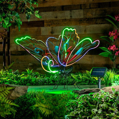 Animated Solar Butterfly Garden Statue with Neon Lights | Plow & Hearth
