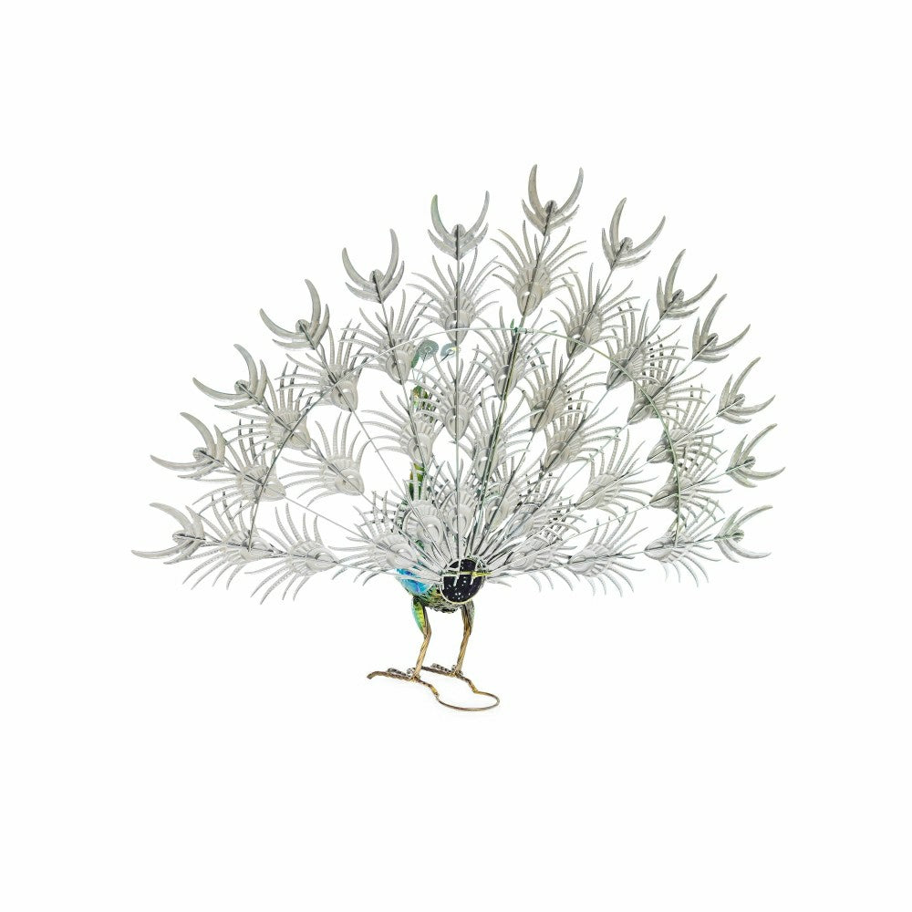 Colorful Metal Indoor/Outdoor Standing Peacock Sculpture | Plow & Hearth
