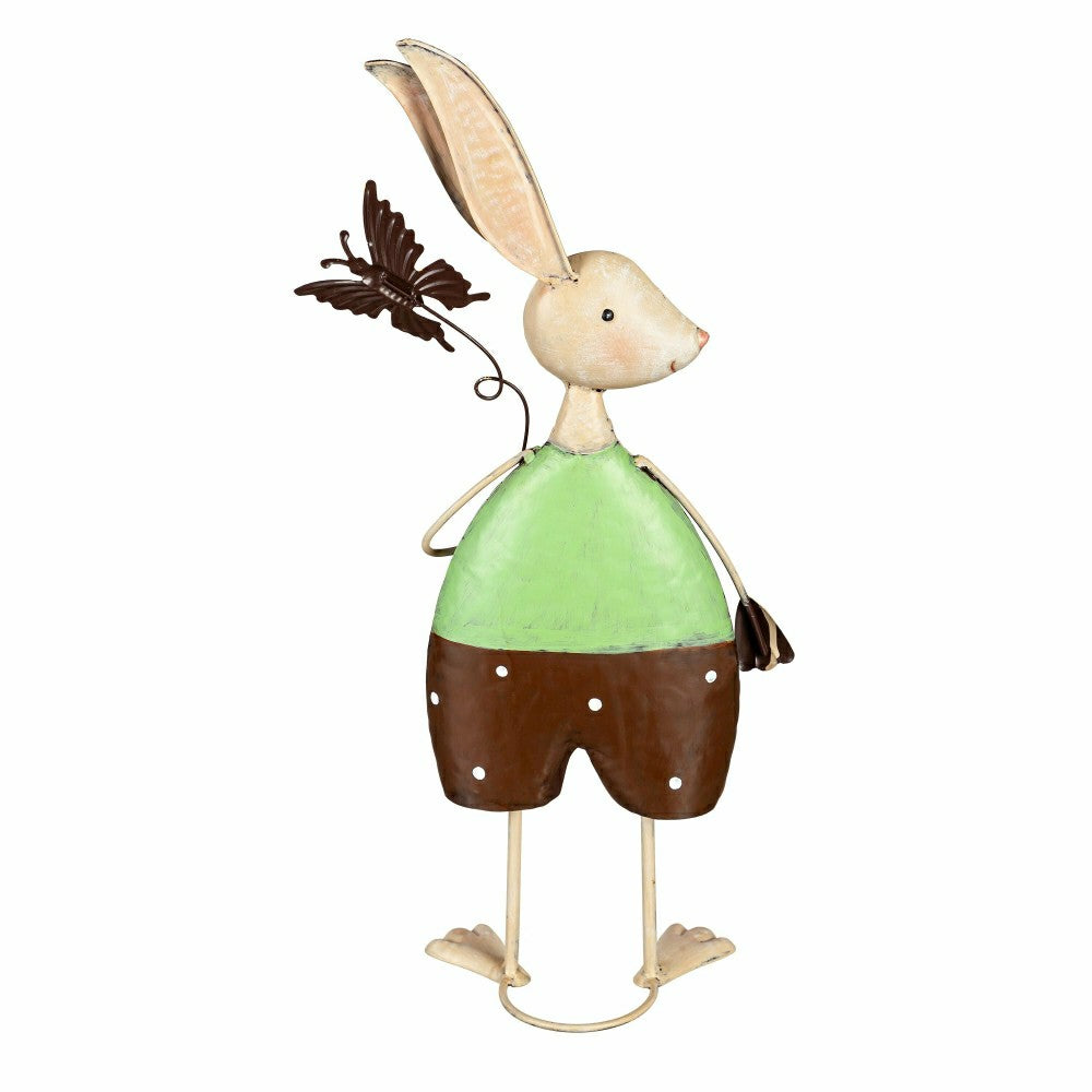 Metal Bunny With Butterfly Garden Statue | Plow & Hearth